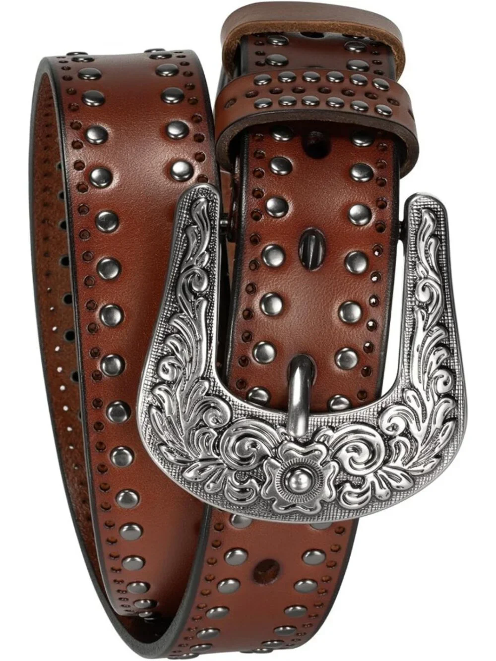 Vintage Western Leather Belt with Studs & Silver Buckle | Perfect for Rodeo